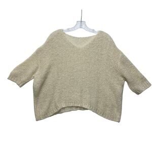 Sefte Womens Large Soft Alpaca Peru V-Neck 1/4 Sleeve Oversized Pullover Sweater